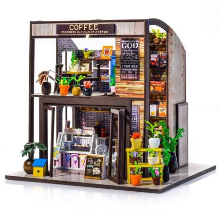 HONGDA Składany Drewniany Domek Model Puzzle 3D Coffe House